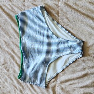 J.Crew bikini bottom blue & white seersucker with green trim Women Size Medium